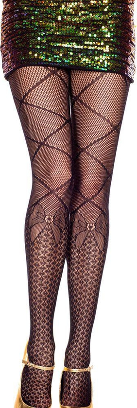 Patterned Net Pantyhose with Faux Leg Wrap