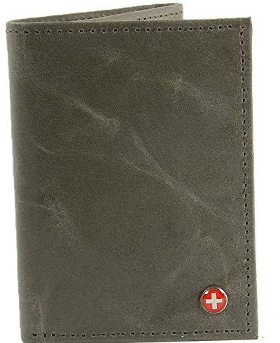 Alpine Swiss Men Trifold Grey Wallet Genuine Leather Card Case ID Window