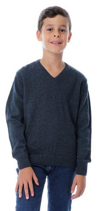 Ted Marchel Boys Basic V Neck Pullover - Dark Teal Blue