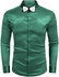 MCsons Green Men's Luxury Silk Button Down Satin Shirt Long Sleeve Dress With Bow Tie