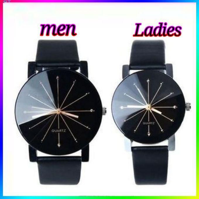 Fashion Couple Quartz Dial Clock Leather Wrist Watch Black
