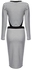 Fashion Casual Round Collar Long Sleeve Cut Out Allover Striped Bodycon Dress For Women - White And Black