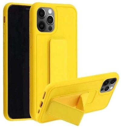 Finger Grip Holder and standing cover with Car Magnetic Multi-function Shockproof Protective Case Cover For iphone 12 Pro Max Yellow