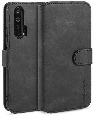 DG.MING Retro Oil Side Horizontal Flip Case With Holder & Card Slots & Wallet For Huawei Honor 20 Pro(Black)