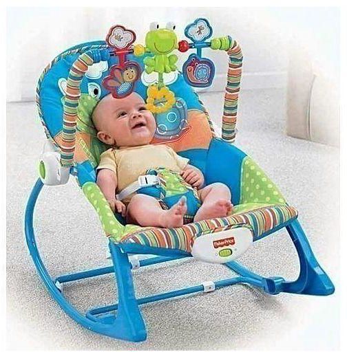 Infant to Toddler Baby Rocker with Musical Toy Bar & Vibrations- Blue 