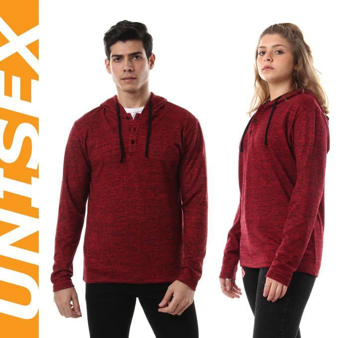 Kady Unisex Comfy Buttoned Hooded Sweatshirt - Heather Dark Red