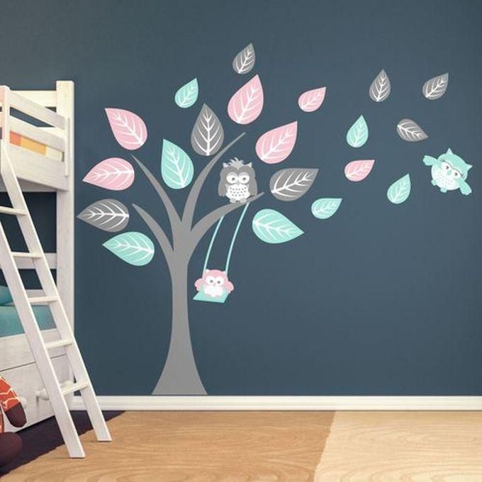 Wall Sticker Owl Tree And Flying Leaves
