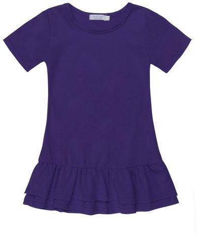 ARSHINER Kids Girl O-Neck Short Sleeve Solid Pullover Double Layers Dress-Purple