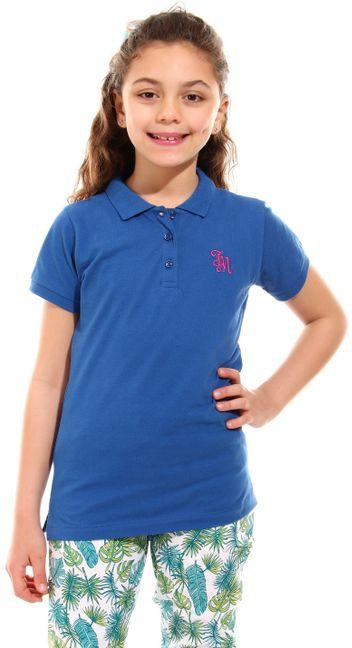 Ted Marchel Girls Buttoned Classic Collar Polo Shirt - Blue
