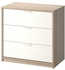 ASKVOLL Chest of 3 drawers, white stained oak effect, white