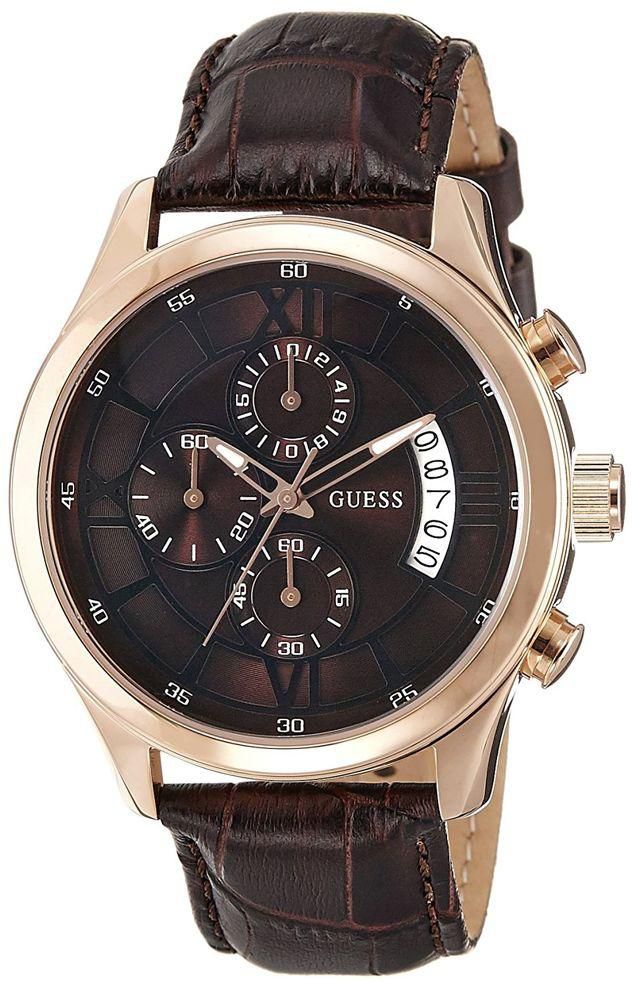 Guess Brown Leather Brown dial Watch for Men's W14052G2