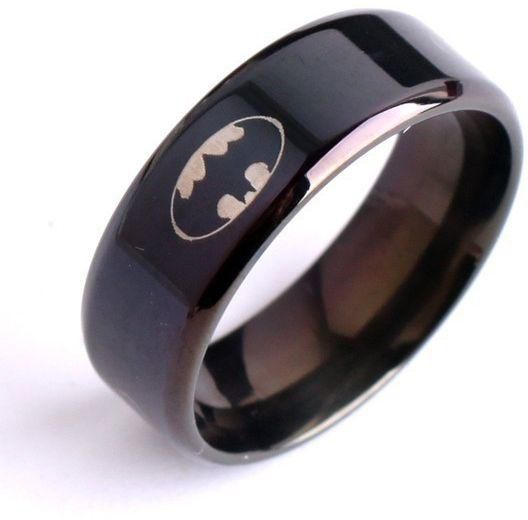 Mens ring with Batman mark, Black, Size 9