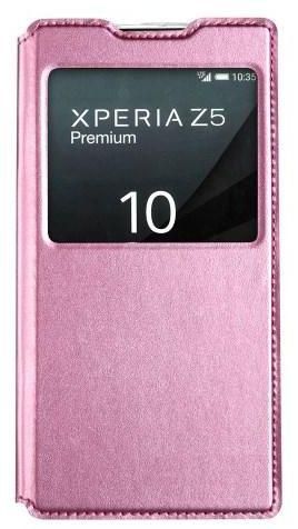 KLD Sun Series View Window Leather Flip Cover for Sony Xperia Z5 Premium / dual - Pink