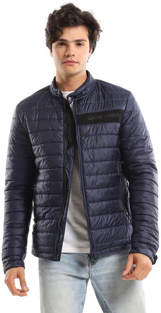 White Rabbit Quilted Band Neck Waterproof Jacket - Navy Blue