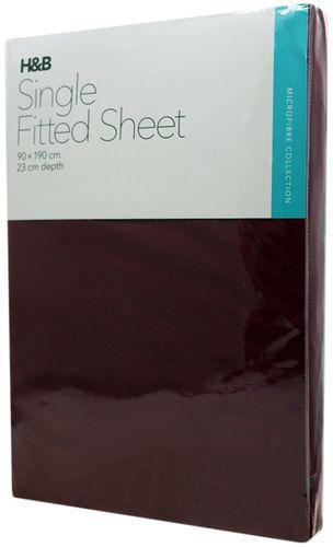 H&B Microfiber Single Fitted Sheet Burgdy 90X190Cm H&B