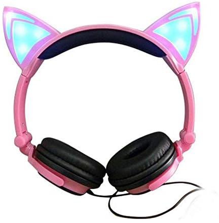 Foldable Flashing Cat Ear Headphones Gaming Headset with LED light For Girls