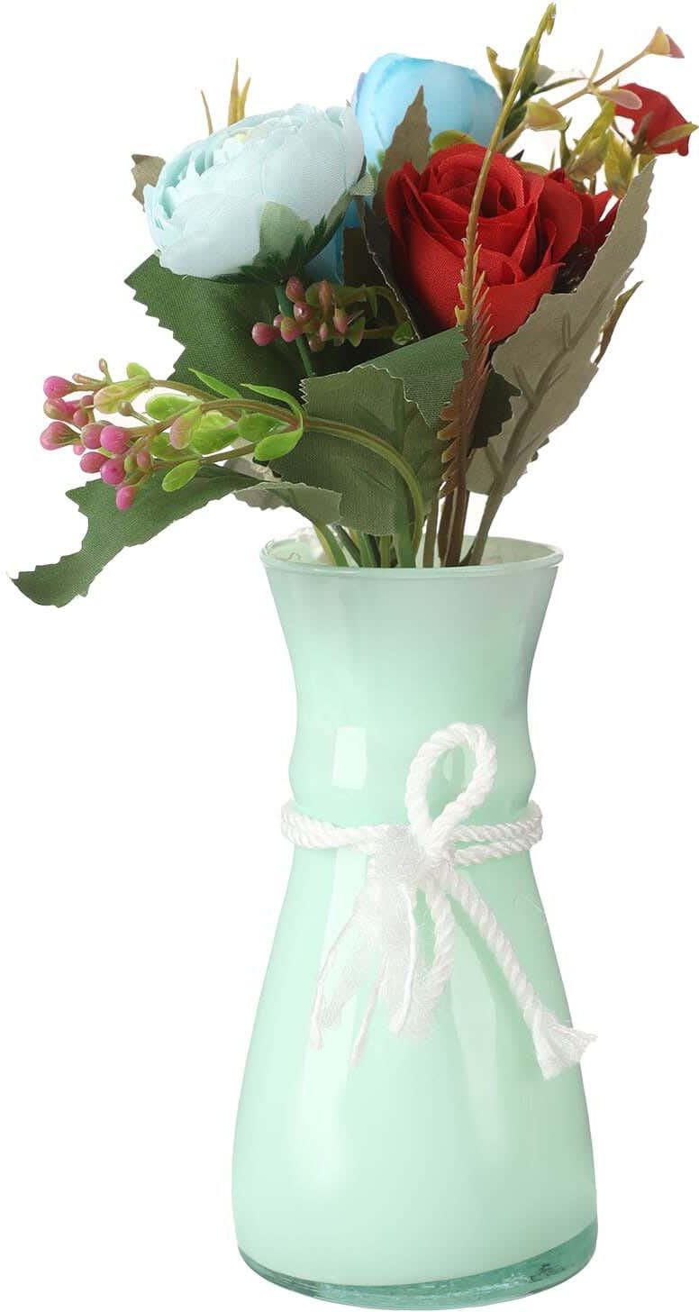Get Decorative Glass Vase, With Flowers, 13 Cm - Turquoise with best offers | Raneen.com
