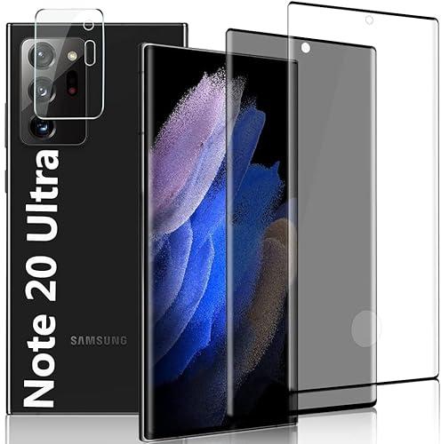 [2+1Pack] Galaxy Note 20 Ultra 5G Screen Protector, and Camera Lens Protector, Privacy + HD 9H Hardness Tempered Glass Protector,Fingerprint Unlock Support，for Samsung Galaxy Note 20 Ultra (6.9")