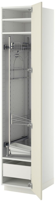 METOD / MAXIMERA High cabinet with cleaning interior - white/Bodbyn off-white 40x60x200 cm