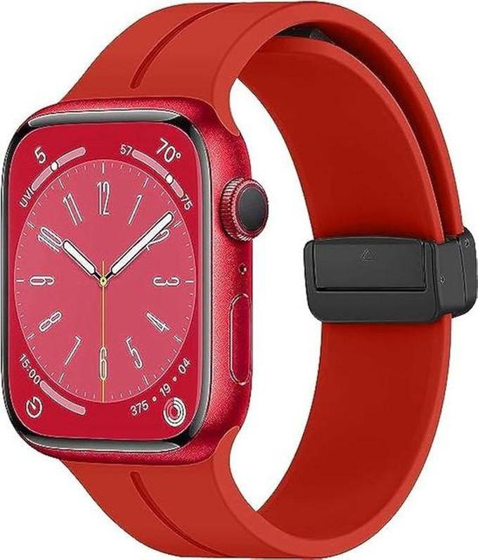 المتجر التالي متوافق مع Apple Watch Ultra Band 49mm 45mm 44mm 42mm، حزام رياضي من السيليكون الناعم مع مشبك مغناطيسي متوافق مع iWatch Series 8/Ultra/7/SE/6/5/4/3/2/1 (أحمر)