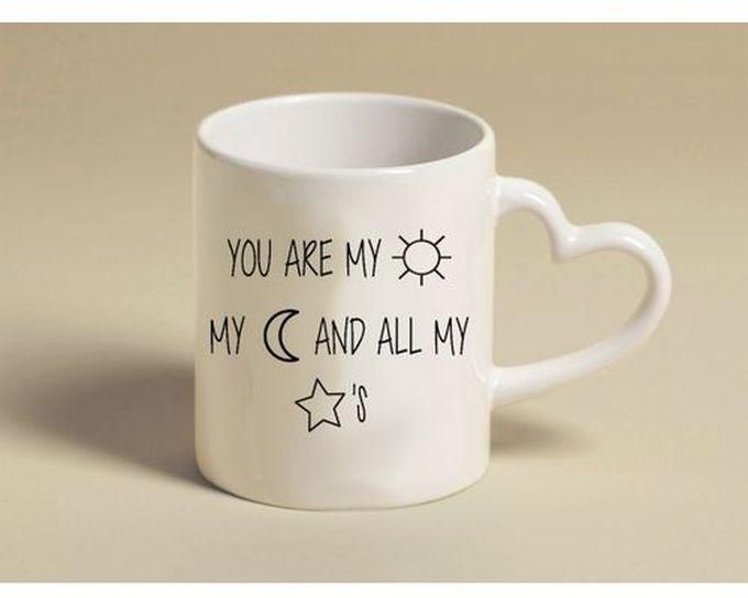 Sun, Moon, & Star Embroidery Mug Heart Handle Mugs - White