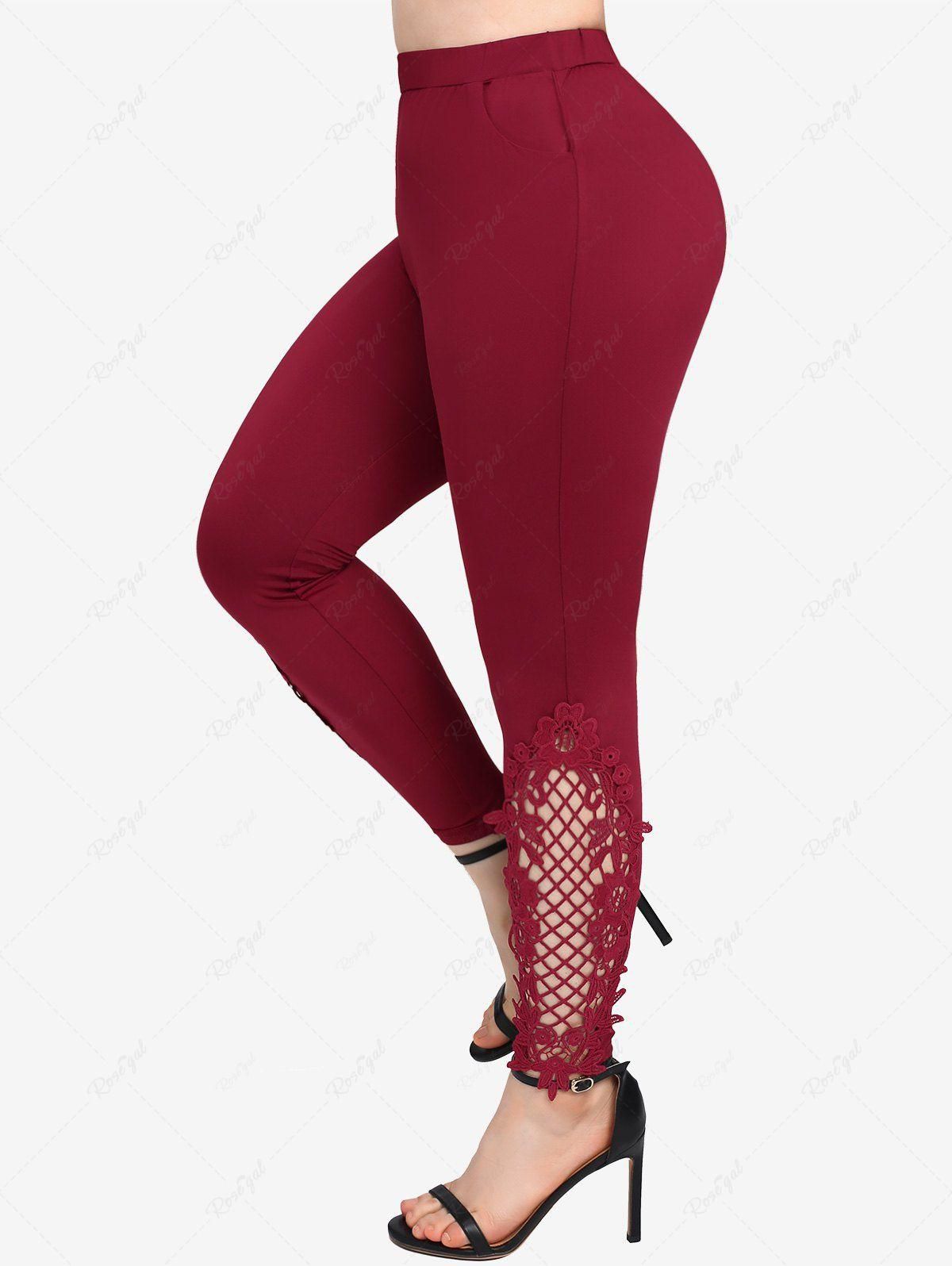 Plus Size Pockets Lace Trim Braided Leggings - M | Us 10