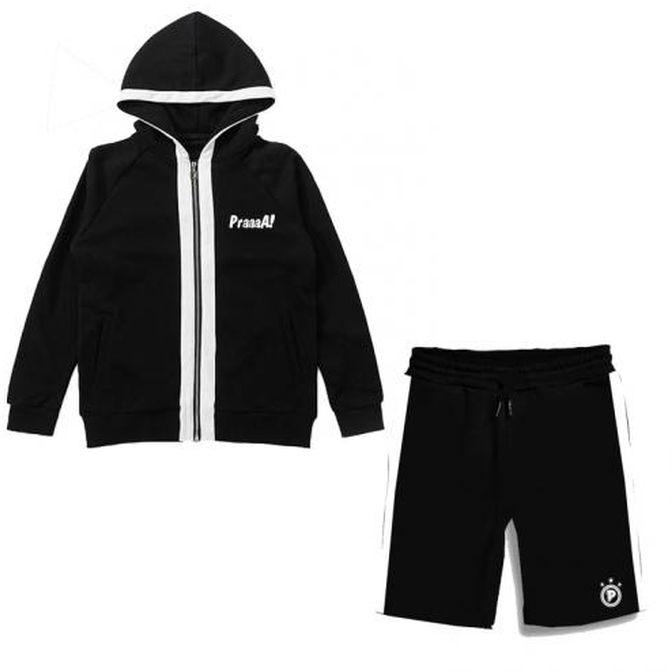 Praaaaempire Black Hoodie With White Stripes And Shorts