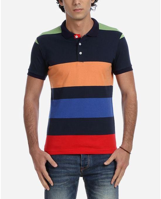 Andora Color Blocks Polo T-Shirt - Dark Blue
