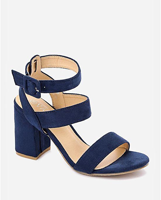 Varna Ankle Straps Heeled Sandals - Navy Blue