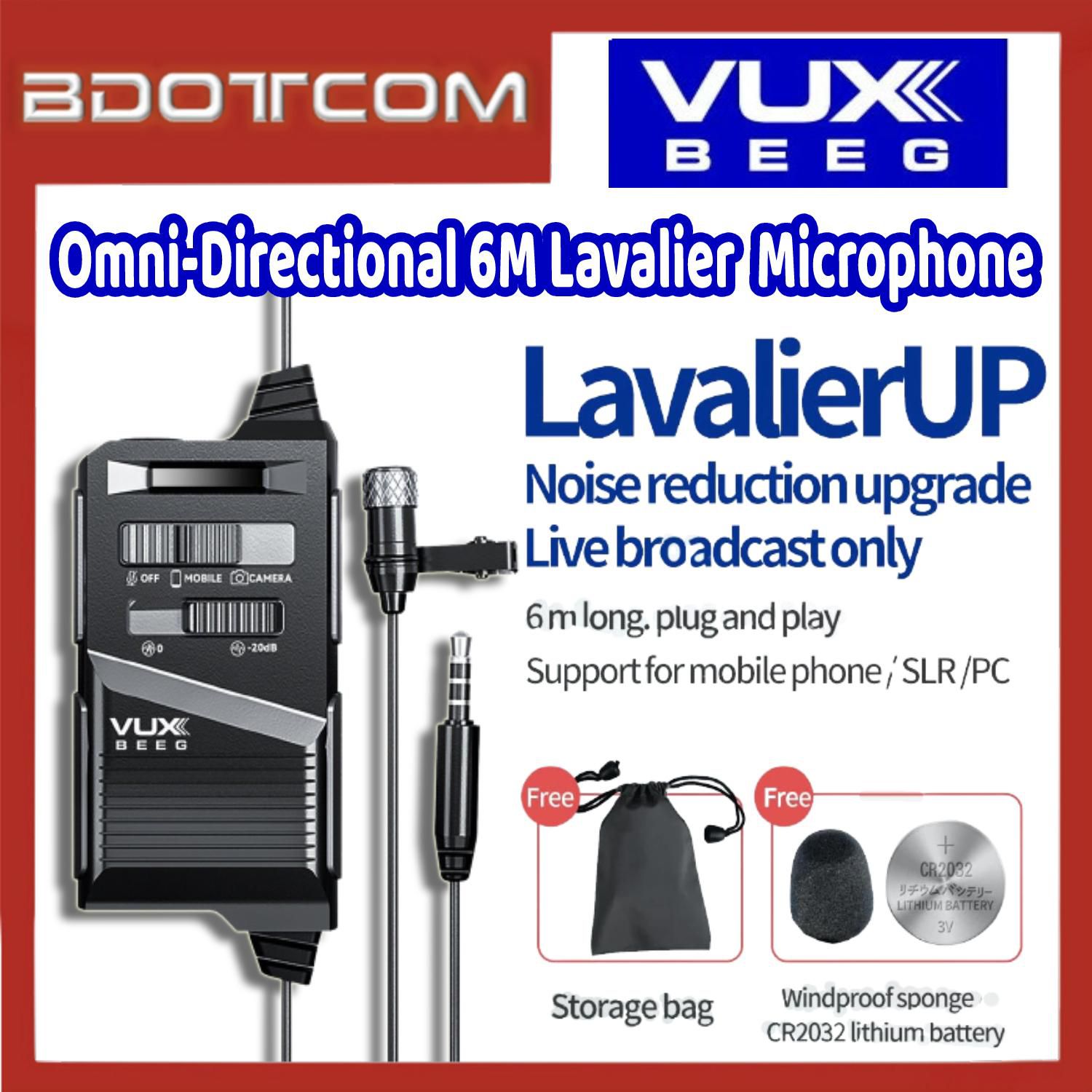 VUXBEEG UP10 Omni-Directional 6M Lavalier Wired Clip Microphone