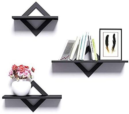Piorlado Black Floating Shelves for Wall, Wall Shelves Set of 3, Wall Mounted Shelves for Bedroom, Hallway, Office, Living Room