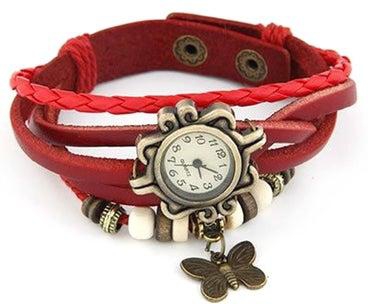 Women's Chic Vintage Inspired Butterfly Bracelet Watch Red BC-FA-BFLY-3-001RD