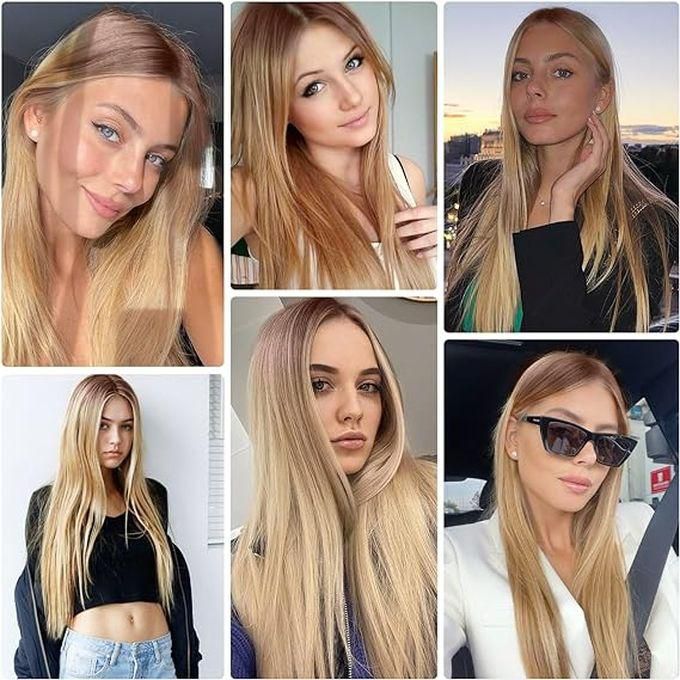 Women's Long Straight Wig Synthetic Hair No Lace Wig Ombre Blonde Color For Daily Use
