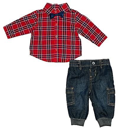 The Children's Place Little Gents Baby Boys Checkered Shirt, Jeans & Bow Tie Set