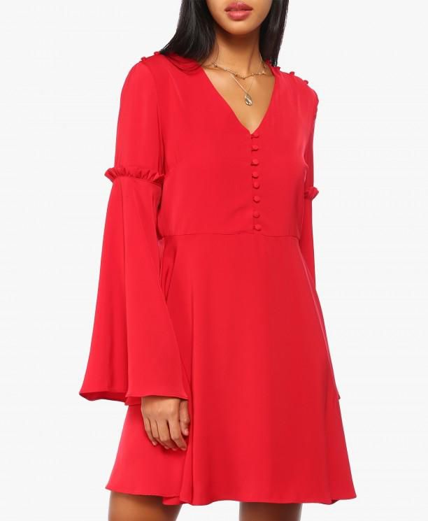 Red Fluted Sleeve Tea Dress