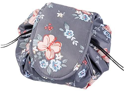Travel Makeup Bag for Women Quick-Pull Drawstring Magic Cosmetic Pouch Large Capacity Waterproof Cosmetic & Toiletry Bag Multifunctional Bucket Makeup Organizer for Women and Girls Gifts