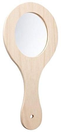 Unfinished Wooden Handle Mirror Beige/Clear 8.4x5x0.3inch