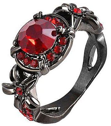 Behkiuoda Women Flower Diamond Red Zircon Ladies Elegant Ring Jewelry for Wedding Party 