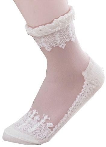 Ladies Ultra thin transparent beautiful crystal lace elastic short socks