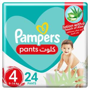 Pampers Baby-Dry Pants Diapers with Aloe Vera Lotion, 360 Fit & up to 100% Leakproof, Size 4 9-14kg Carry Pack 24 pcs