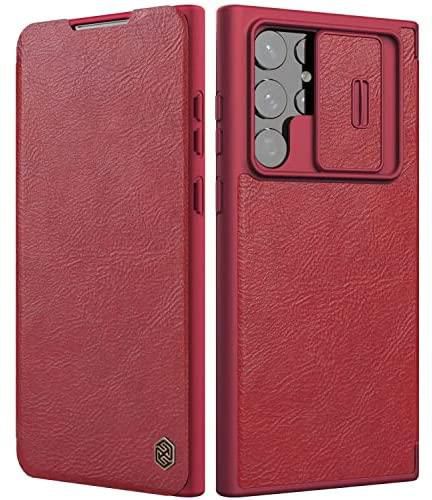 Compatible with samsung galaxy s22 ultra Case (6.8"-inch), Flip Leather Cover Card Slot with Slide Camera Cover,Compatible for samsung galaxy s22 ultra (red)