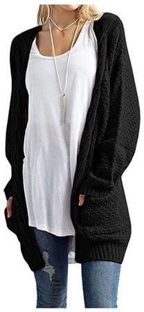 Casual Fashion Coat with Pocket Cardigan Sweater Warm Knitting Tops Black