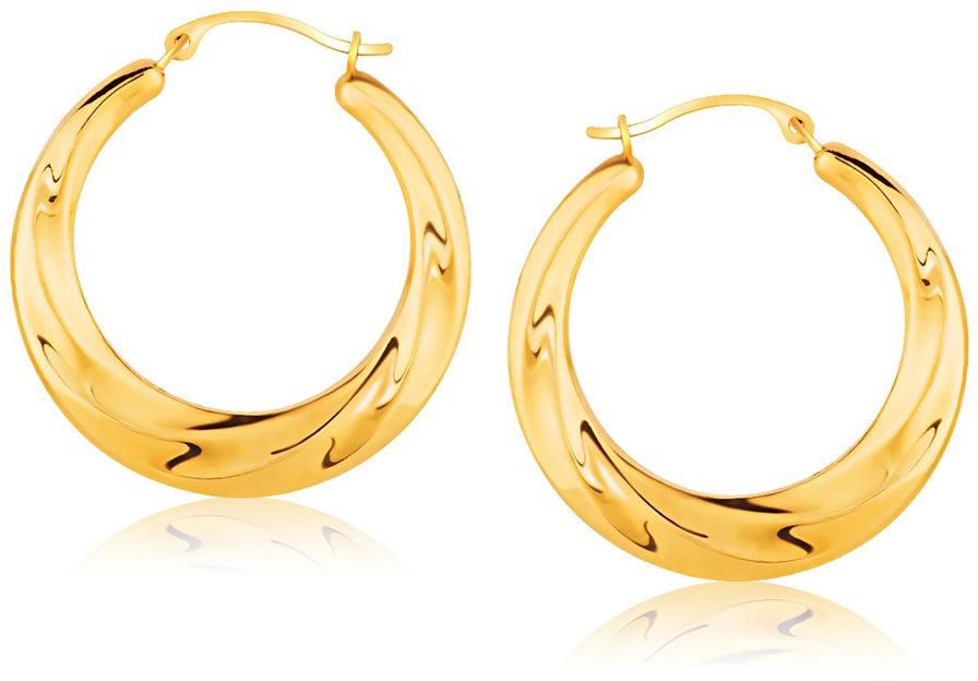 14k Yellow Gold Graduated Textured Hoop Earrings (1 inch Diameter)-rx70146