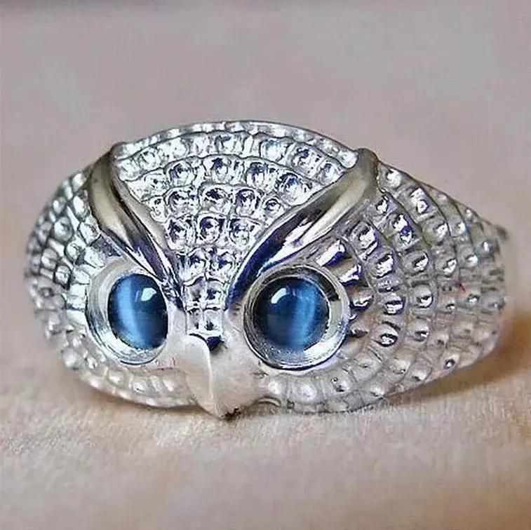 Men Jewelry Rings New Owl S925 Silver Live Mouth Domineering Ring for Men and Women Lucky Transfer Opening Adjustable Ring