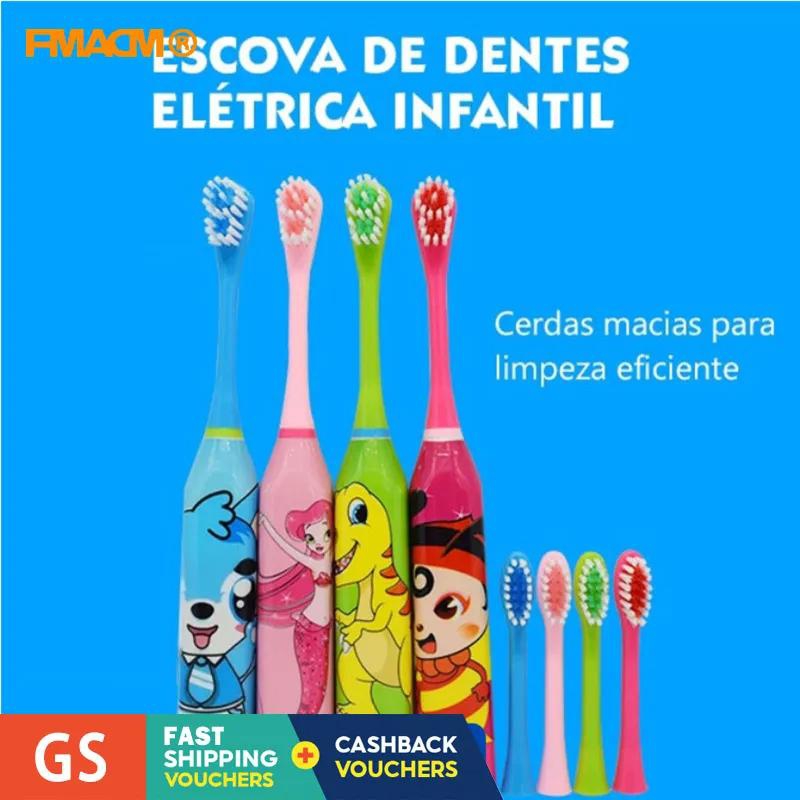 FMACM Toothbrush Soft Hair Battery Electric Toothbrush for Children Cute Cartoon Children Oral Cleaning Accessories Automatic Ultrasonic Waterproof Toothbrush
