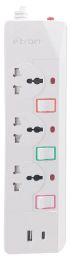 E-train (PS074) Power Strip 16A 3 Output Plugs + 1 USB + 1 Type-C 2.4A - 1.5M With On-Off Switch - White