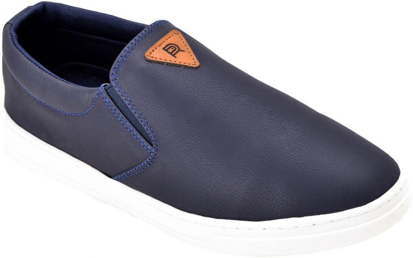 Rokatti Faux Leather Elastic Side Panels Slip-on Sneakers for Men - Navy