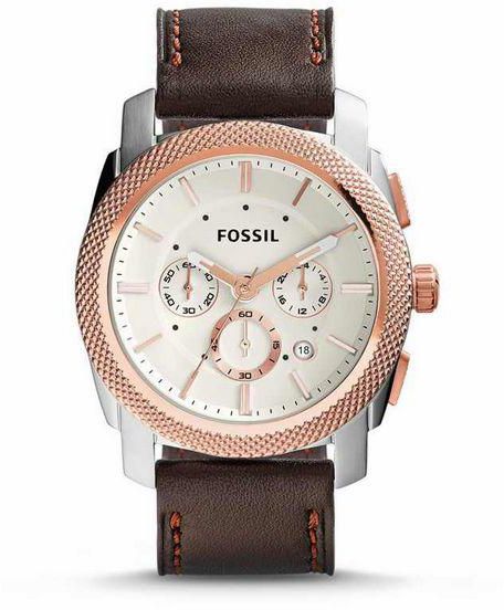 Fossil Men's FS5040 Machine Two-Tone Stainless Steel Watch with Brown Leather Band