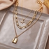 Fashion Link Chain Lock Key Pendant Chunky Layered Necklace For Women