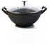 Cast iron deep frying pan with black handle